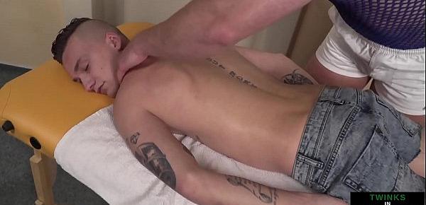  Twink blows his hot cumload at massage